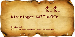 Kleininger Kálmán névjegykártya
